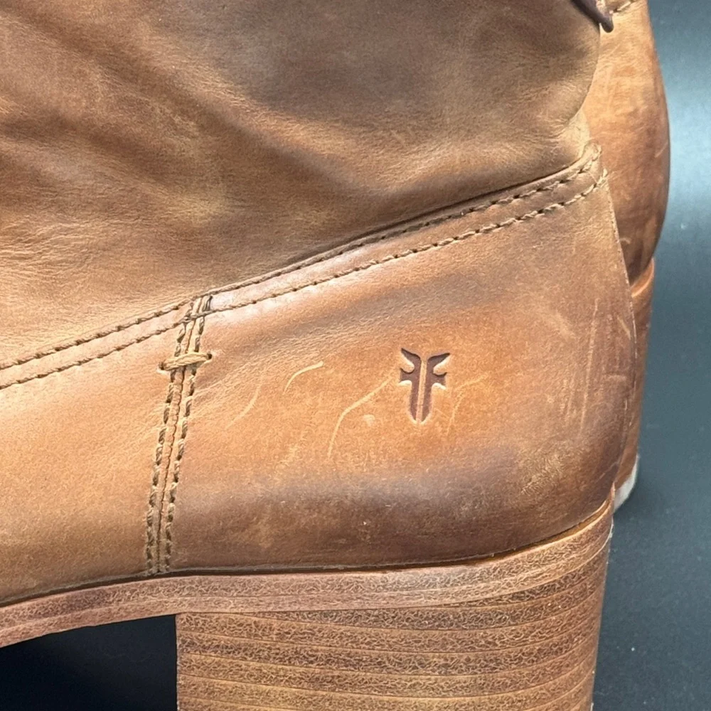 Frye Brown Claire Leather Ankle Booties with Block Heel Sz 9 - Picture 10 of 12